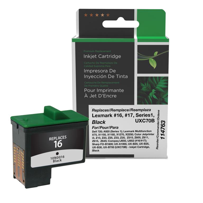 Black Ink Cartridge for Dell Series 1, Lexmark #16/#17, Sharp UXC70B